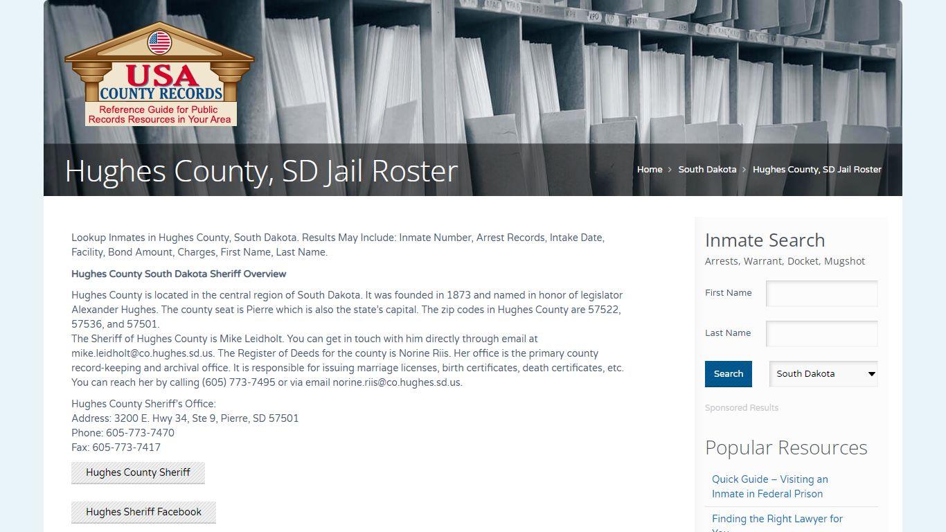 Hughes County, SD Jail Roster | Name Search
